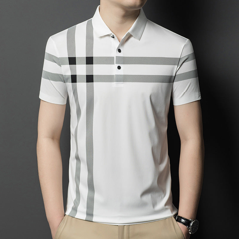 Men's short-sleeved T-shirt Mulberry silk high-end lapel men's half-sleeved T-shirt