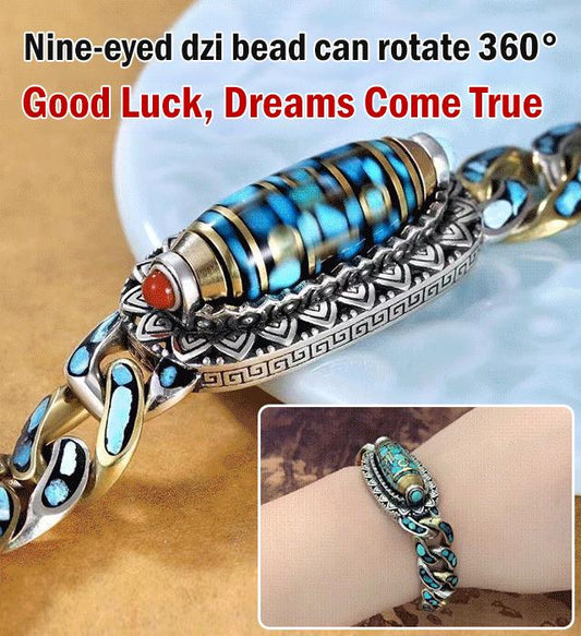 Turquoise Six-character Mantra Nine-Eyed Bead Bracelet