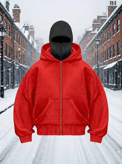 Men's Double Hooded Full Zip-Up Sweatshirt - Loose Drop Shoulder Warm Winter Hoodie Jacket for Gym & Outdoors