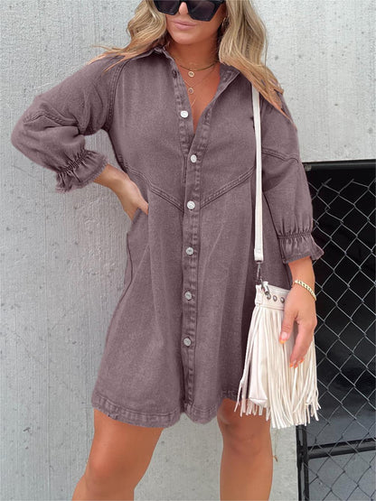 2025 New Washed Denim Puff Sleeve Dress (Buy 2 Free Shipping)