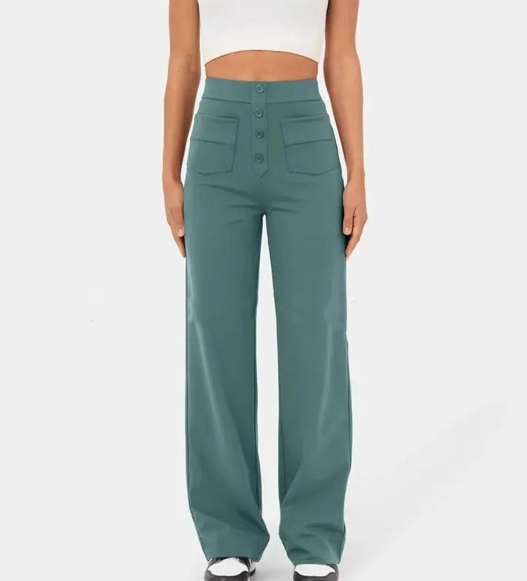 High-waisted elastic casual pants