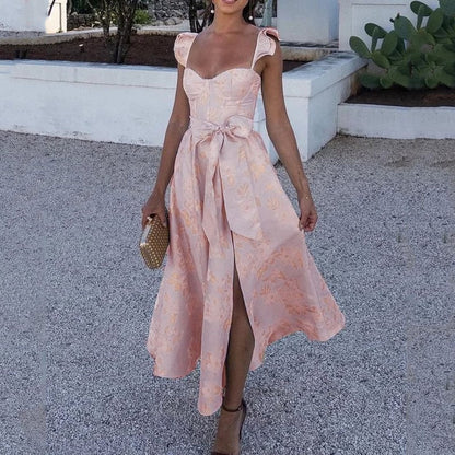 Butterfly Sleeve Printed Waist Tie Dress