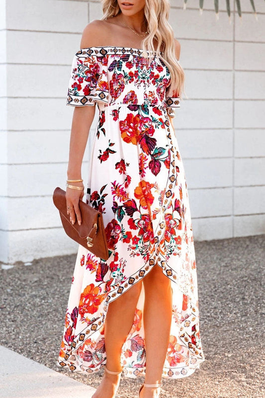 Fashion Street Print Patchwork Off the Shoulder Irregular Dresses