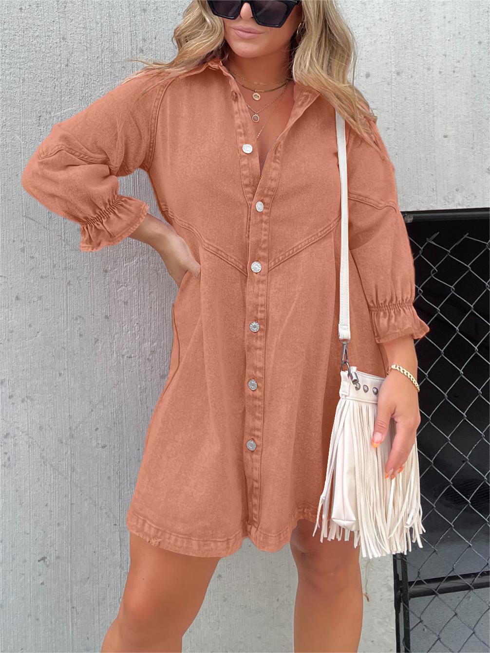 2025 New Washed Denim Puff Sleeve Dress (Buy 2 Free Shipping)