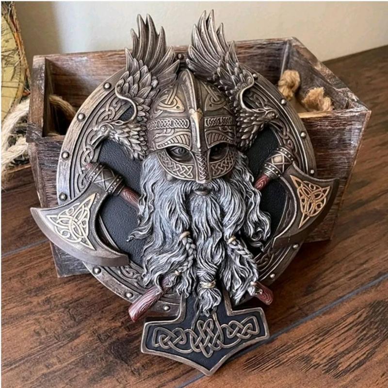 Retro Viking Berserker Double Axe Wall Decorative Plaque Resin Ornaments Wall Decor Plaque