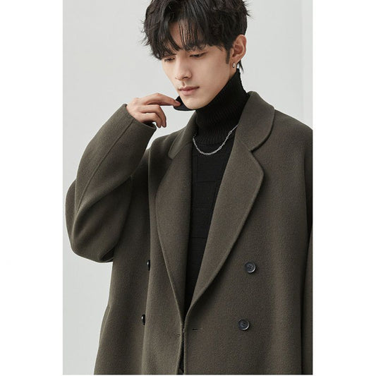 Double-faced wool coat for men, mid-length, Korean style, loose design