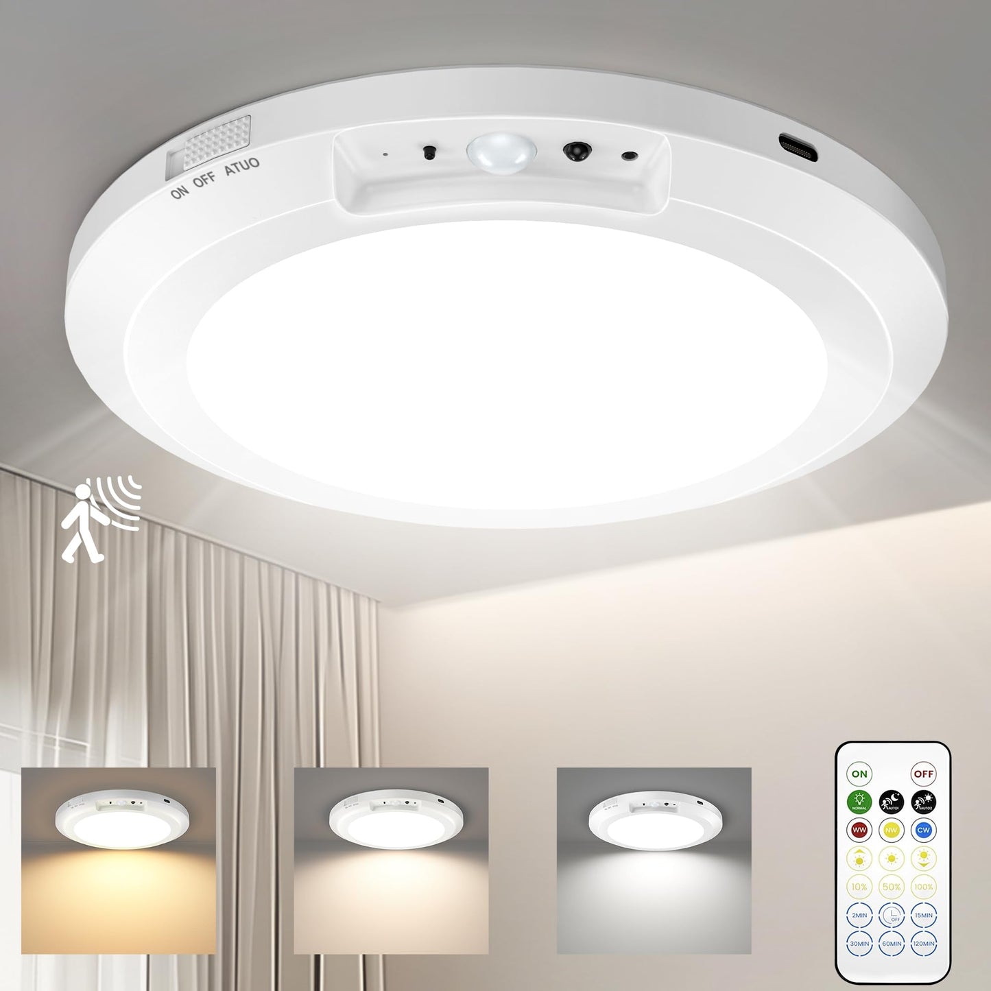 ✨2026 Upgraded Wireless Rechargeable Motion Sensor Ceiling Light with Remote