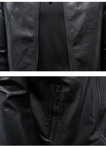 Men's slim-fit stand collar leather jacket