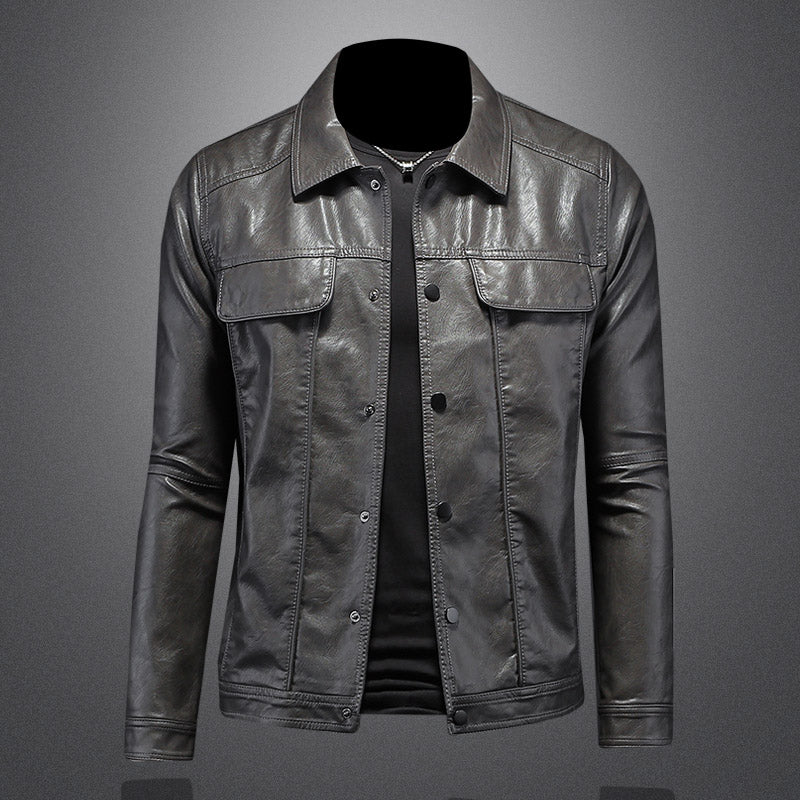 New autumn and winter men's lapel motorcycle leather jacket slim fit trendy men