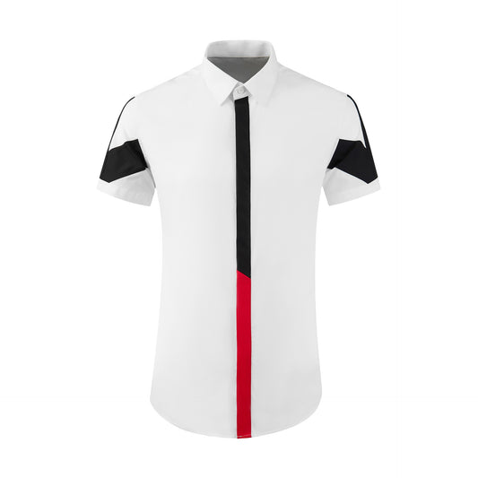Men's red contrast patchwork shirt