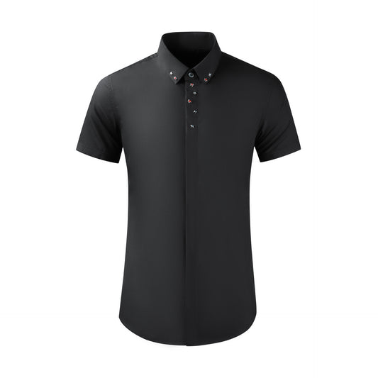 Men's slim-fit shirt with silver and diamond crystals