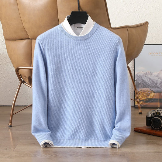 Round Neck Men's Cashmere Sweater Fashionable Colorblock Outerwear Knitted Sweater Warm Sweater Bottoming Shirt