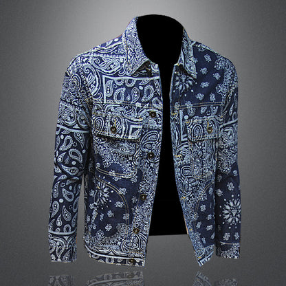 Cashew flower denim jacket for men and women, hot blue, fashionable and high quality