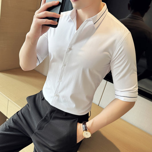 2024 Embroidered Short Sleeve Solid Color Business Men's Shirt