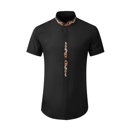 Summer short-sleeved phoenix tail embroidery men's shirt classic style