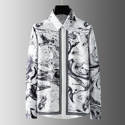 Ink ripple positioning digital printing men's long-sleeved shirt free of ironing vertical wrinkle-free shirt