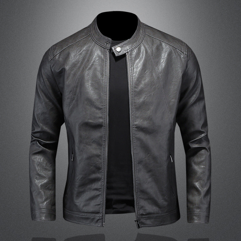 Men's slim-fit stand collar leather jacket