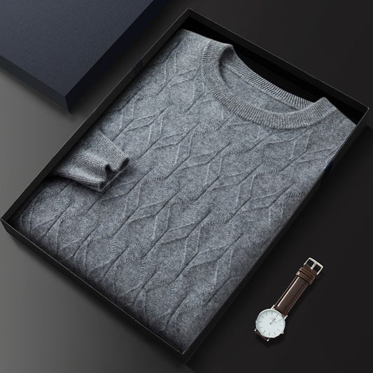 Men's round neck cashmere sweater, warm knitted bottoming shirt, fashionable and casual