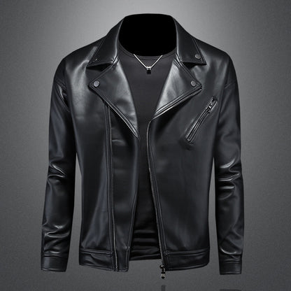 Men's Lapel Motorcycle Leather Jacket Slim Fit Trendy Men 6189