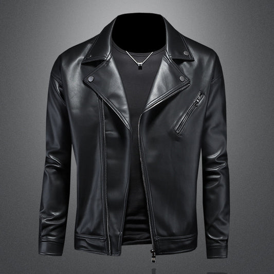 Men's Lapel Motorcycle Leather Jacket Slim Fit Trendy Men 6189