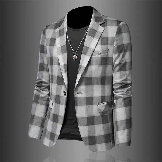 Men's suit jacket plaid three-dimensional stylish slim fit