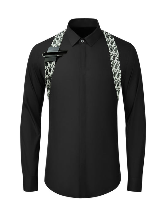 D letter U button men's long sleeve shirt fashion men's