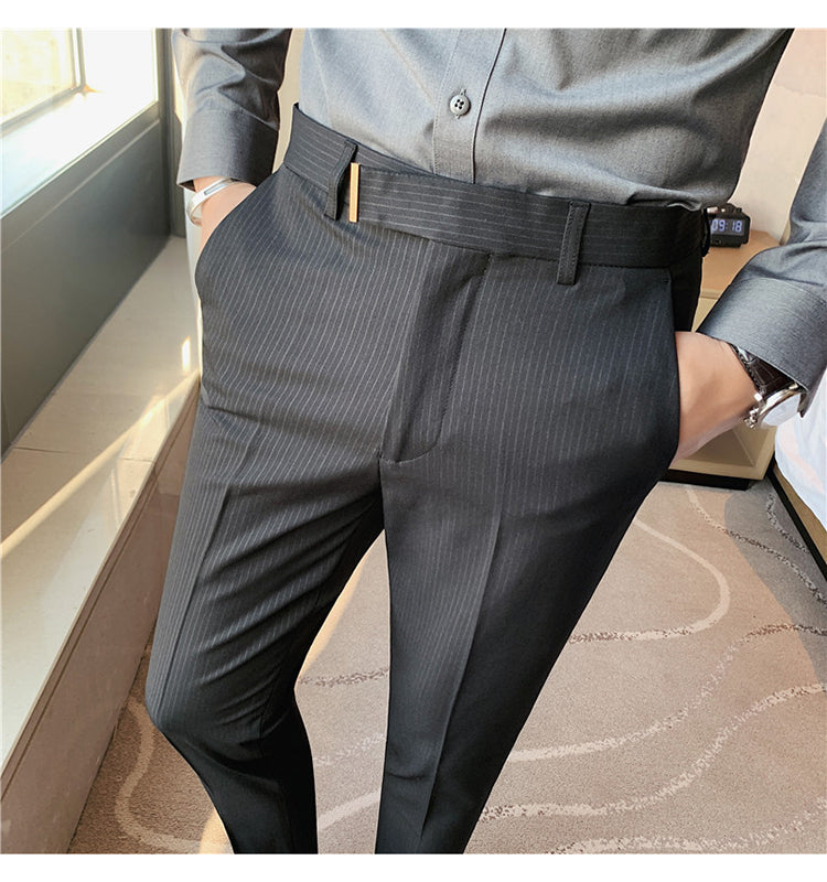 Men's textured pinstripe trousers nine-point suit trousers