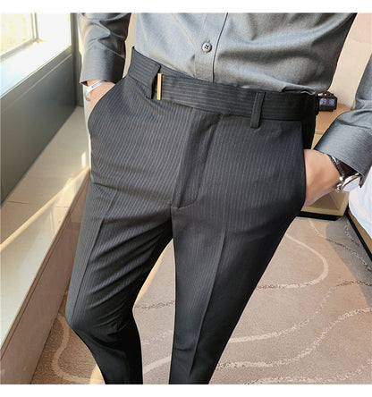 Men's textured pinstripe trousers nine-point suit trousers