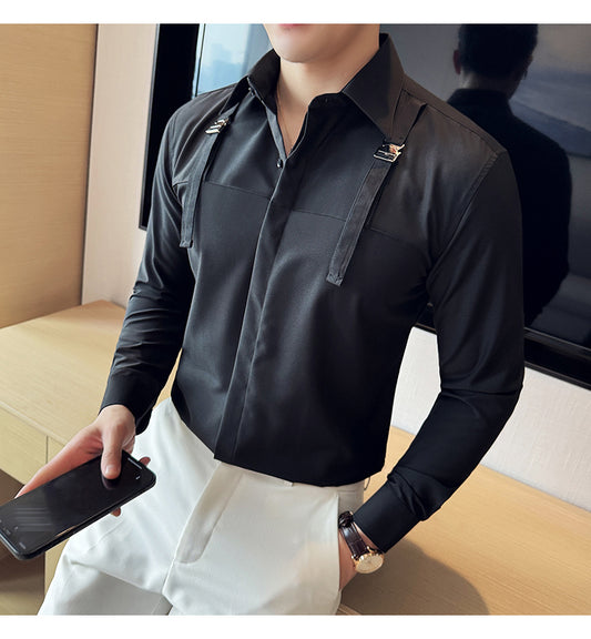 High-end suspender shirt Korean style casual shirt
