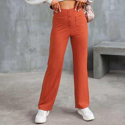 High-waisted Elastic Casual Trousers