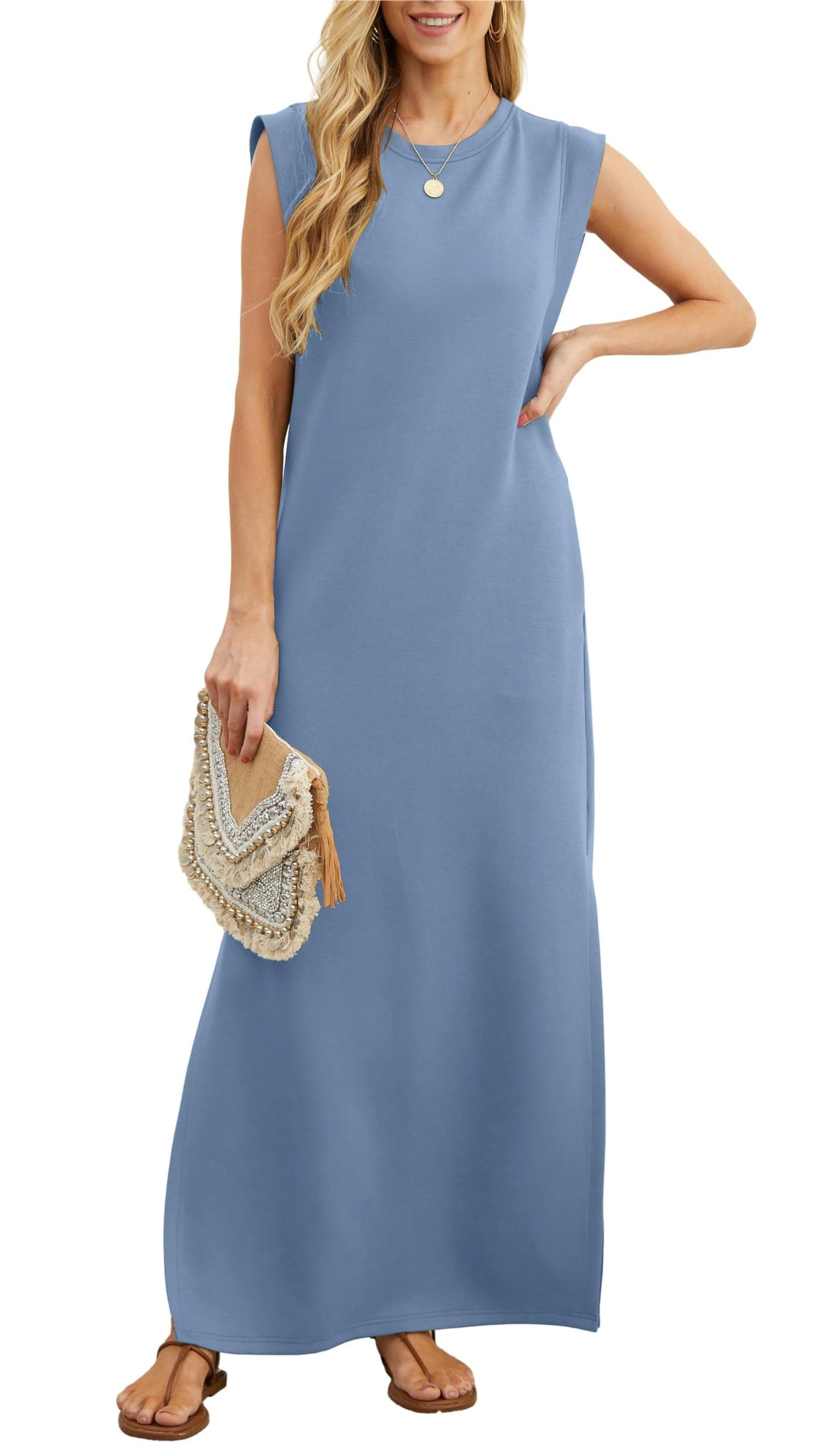 women's casual loose split wrinkle free maxi dress