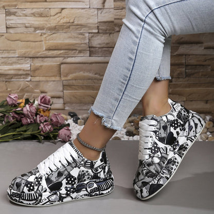 [36-43]Graffiti Platform Lace Up Shoes For Women Casual Walking Shoes
