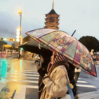 Vintage Stained Glass Automatic Umbrella