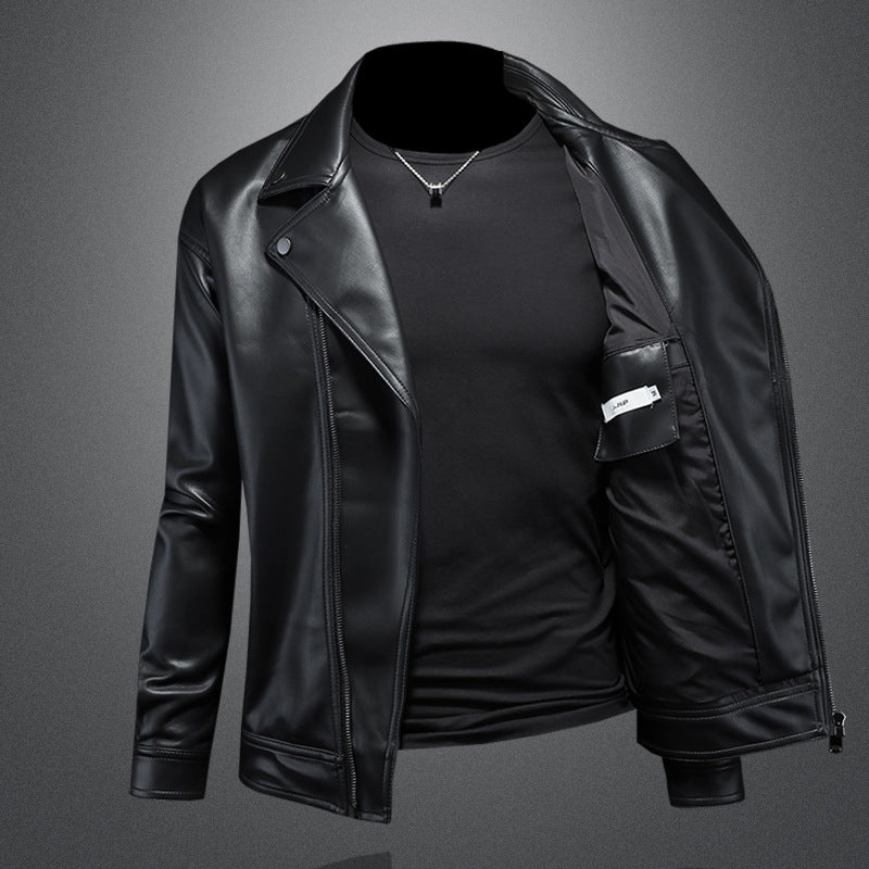 Men's Lapel Motorcycle Leather Jacket Slim Fit Trendy Men 6189