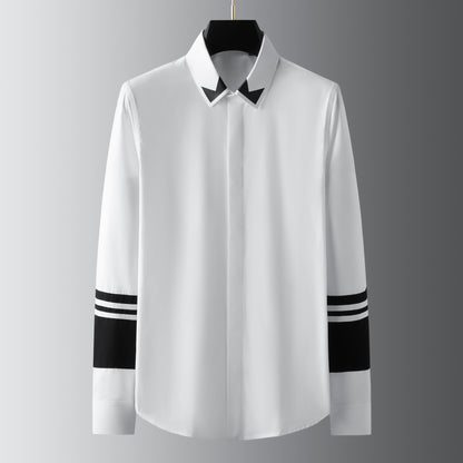 Men's long-sleeved shirt with collar and sleeves in black and white