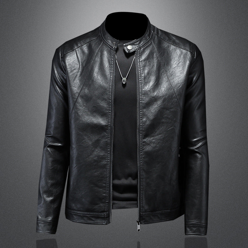 Men's slim-fit stand collar leather jacket