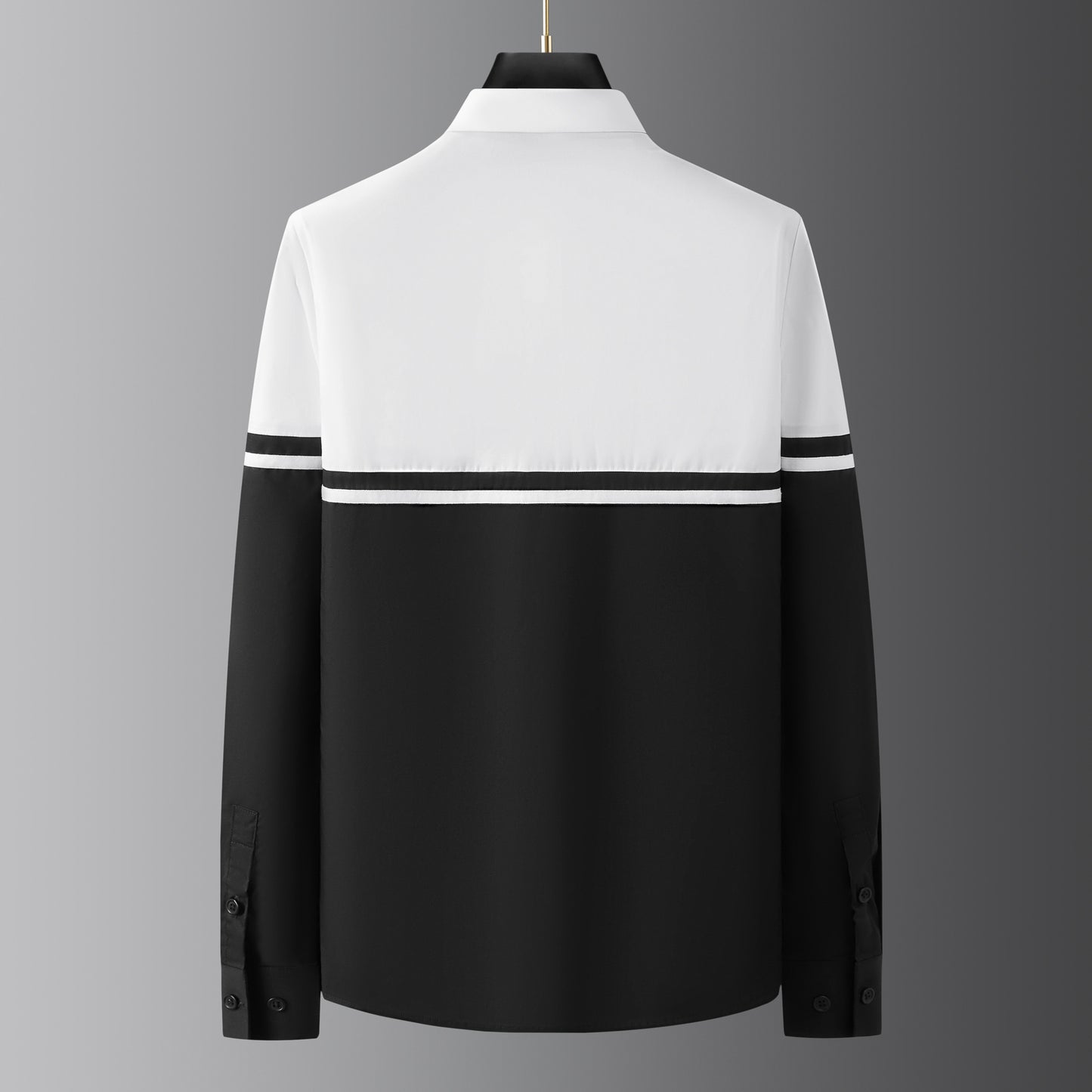 Black and white colorblocked men's long-sleeved shirt