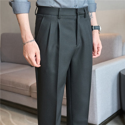 Concave and convex texture high-end three-dimensional pleated design casual pants