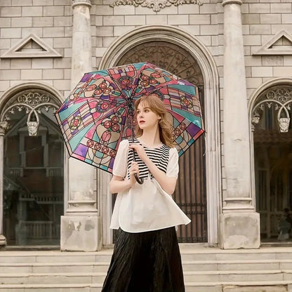 Vintage Stained Glass Automatic Umbrella