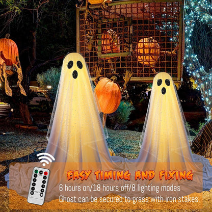 (2 Packs) Halloween Spooky Ghost with String Lights