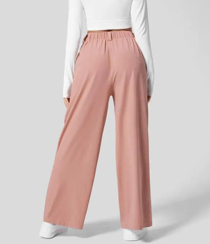 2025 High Waisted Plicated Side Pocket Wide Leg Waffle Casual Pants