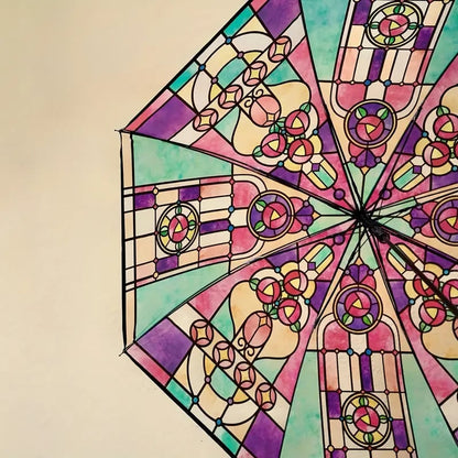 Vintage Stained Glass Automatic Umbrella