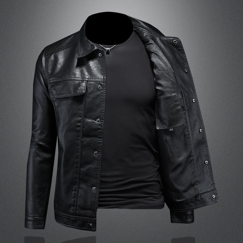 New autumn and winter men's lapel motorcycle leather jacket slim fit trendy men