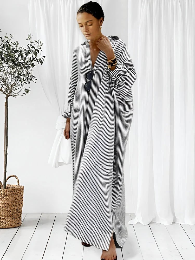 [Relaxed]Striped Cardigan Loose Large Size Irregular Dress
