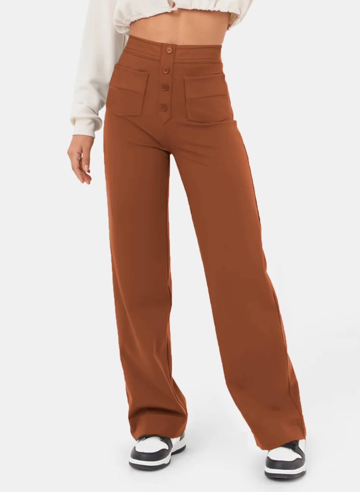 High-waisted elastic casual pants