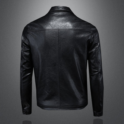 Men's Lapel Motorcycle Leather Jacket Slim Fit Trendy Men's PU Leather Jacket