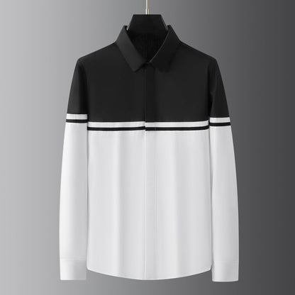 Black and white colorblocked men's long-sleeved shirt