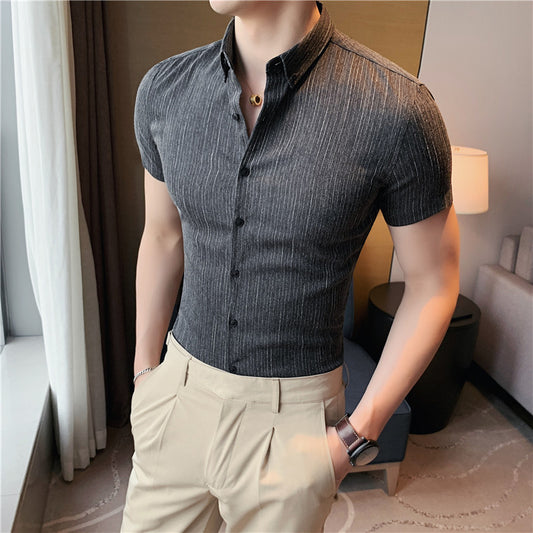 Fashion striped short-sleeved shirt men's British style business shirt