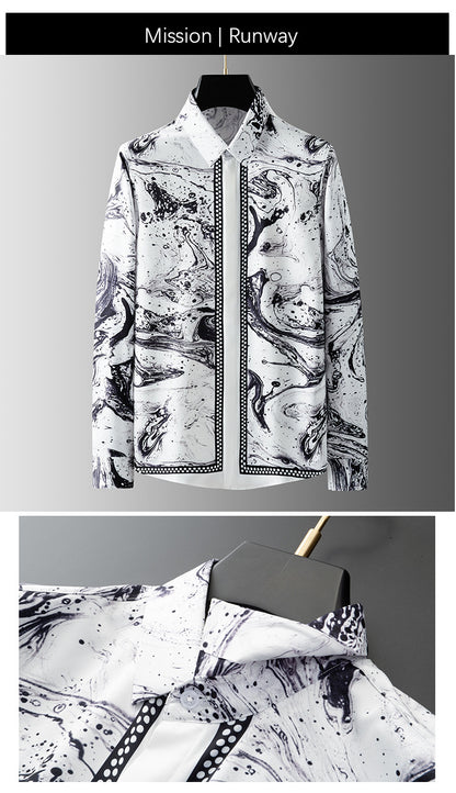 Ink ripple positioning digital printing men's long-sleeved shirt free of ironing vertical wrinkle-free shirt