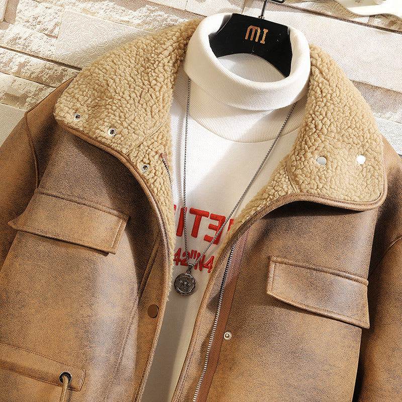 Men's leather suede jacket double-sided cotton coat